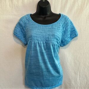 G-19 New Directions Teal‎ Blue & White Short Sleeve Pullover Blouse Size XLP